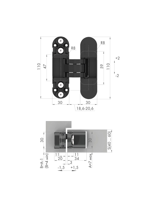 Петля скрытая Armadillo U3D2000.TG AB бронза