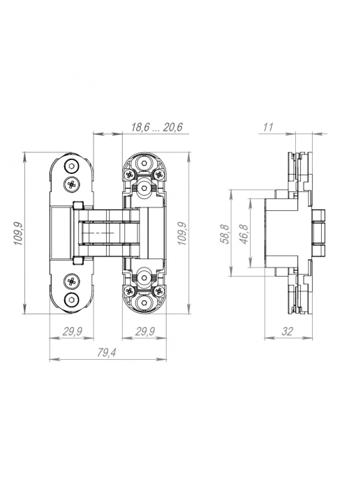 Петля скрытая Armadillo U3D2000.TG AB бронза