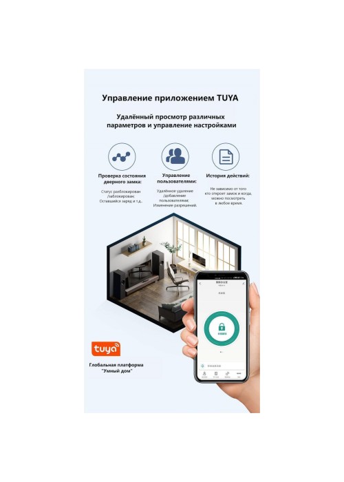 Умная дверная ручка-замок Smart 01 Black с отпечатком пальца и поддержкой Smart Life