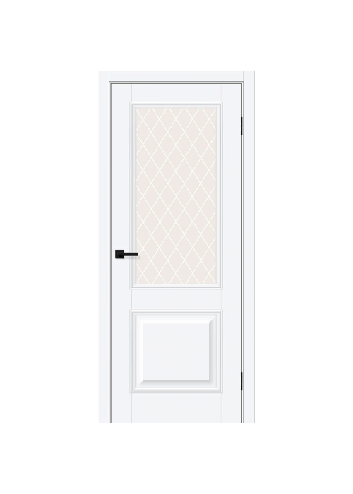 Межкомнатная дверь ПЭТ Классик-13 White Silk со стеклом White Сrystal