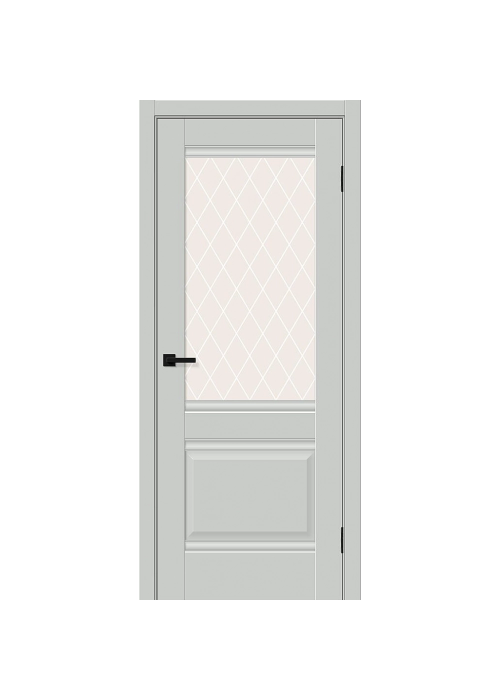 Межкомнатная дверь ПЭТ Прима-3 Grey Silk со стеклом White Сrystal