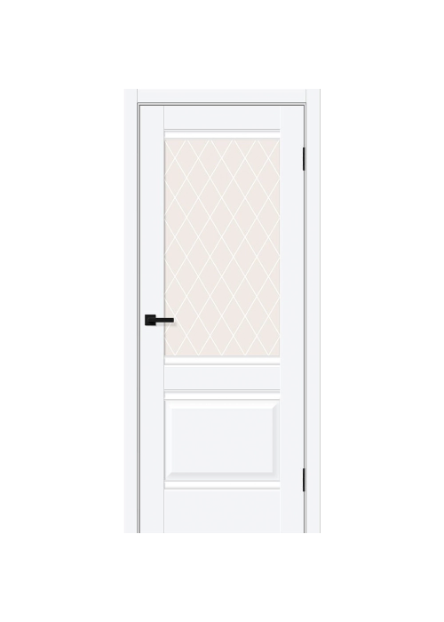 Межкомнатная дверь ПЭТ Прима-3 White Silk со стеклом White Сrystal