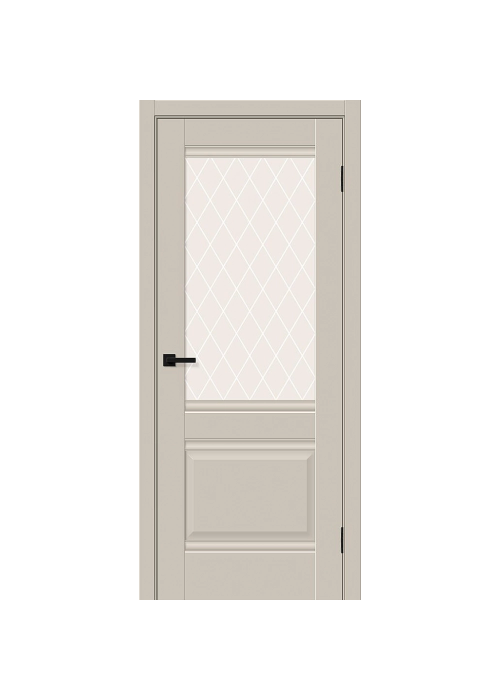 Межкомнатная дверь ПЭТ Прима-3 Cream Silk со стеклом White Сrystal