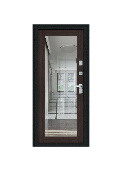 Входная дверь Thermo Флэш Декор Букле черное/Wenge Veralinga с зеркалом